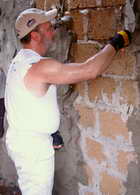 Jim mortaring a wall