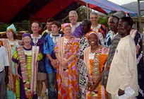 Volunteers posing in festive native garb